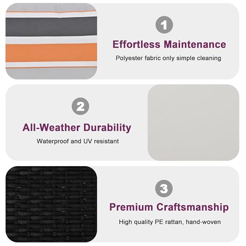 PE Wicker Porch Swing, 2-Seater Hanging Bench with Chains, Patio Furniture Swing All Weather Design,Bearing 500Lbs 2-Person Wicker Hanging Porch Swing for Backyard,Garden,Poolside (Beige+Black)