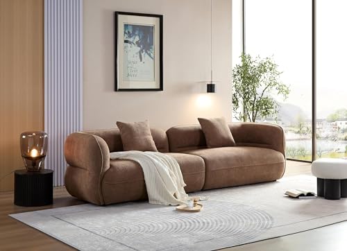 110'' Modern Curved Sectional Sofa Living Room Curved Couch Boucle Sofa Couch with Pillows,Luxury Sofa Couch for Apartment Beige