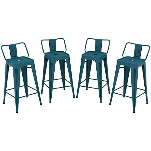 Andeworld Distressed Bar Stools Set of 4 Industrial Counter Stools Metal Barstools with Backrest (30 inch, off White)