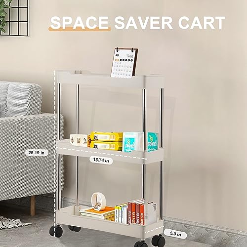 3 Tier Slim Rolling Storage Cart,Bathroom Storage Organizer,Mobile Shelving Unit Utility Rolling Cart with Wheels for Kitchen, Bathroom, Laundry, Narrow Places,Black