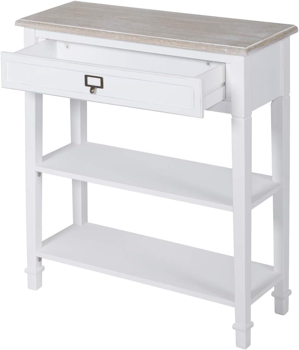 Kinpaw 3-Tier White Console Table Sofa Table with Drawer & 2 Storage Shelves, Entryway Table for Hallway, Living Room