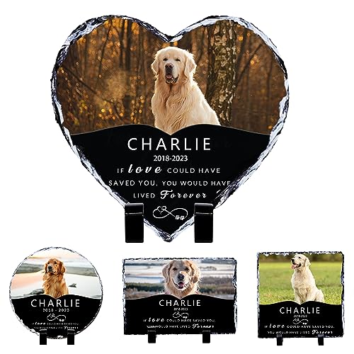 Pet Memorial Stones for Dog, Personalized Memorial Garden Stone with Photo Name, Pet Loss Gifts, Dog Memorial Gift for Loss of Dogs, Loss of Cat Sympathy Gifts, Heart Shaped Dogs Grave Marker