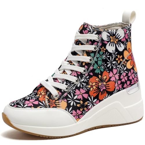 Cestfini Graffiti High Top Sneakers for Women Breathable White Black Platform Sneakers Lace up Womens Canvas Shoes