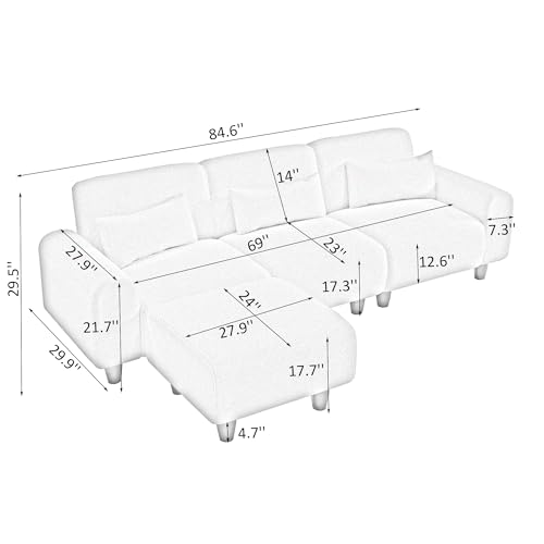 84.6 inch Modern Teddy Sectional Sofa L-Shaped Couch with 3 Waist Pillows for Small Apartment, Bedroom, Spaces (Orange01)