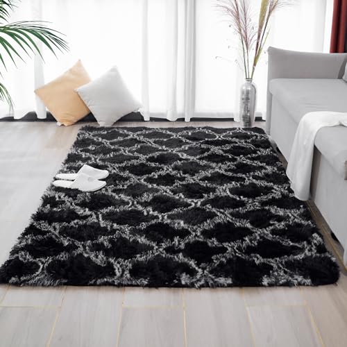 Ultra Soft Fluffy Area Rugs, Rainbow Rug for Girls Room 4x6 Feet, Shag Fur Rug for Bedroom Living Room, Non-Slip Floor Carpet Shaggy Room Decor for Kids Playroom, Nursery (4x6 Feet, Rainbow)