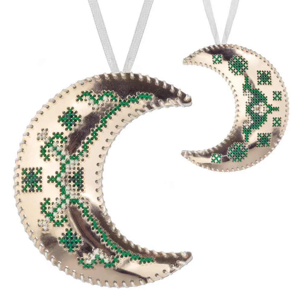 Cross Stitch Kit Crescent Moon Christmas Ornament DIY Christmas Ornament on Faux Leather