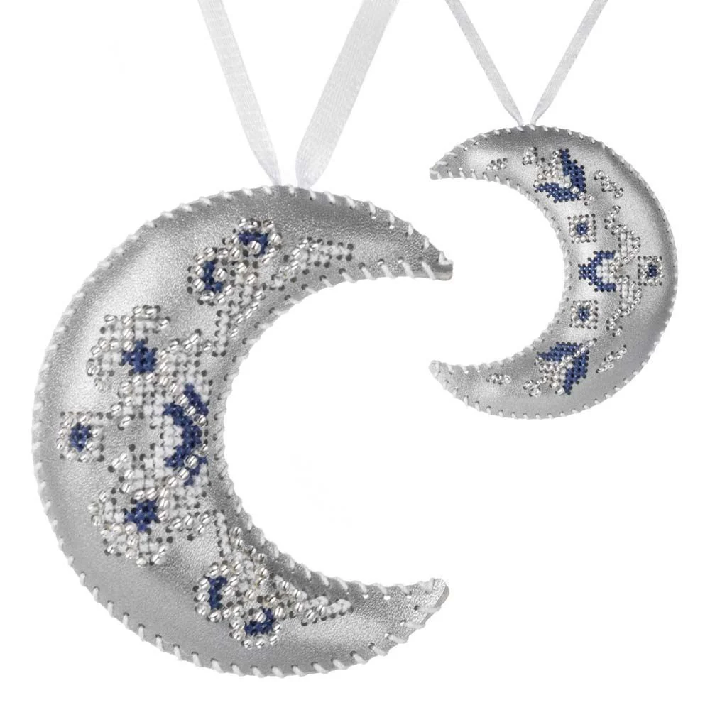 Cross Stitch Kit Crescent Moon Christmas Ornament DIY Christmas Ornament on Faux Leather