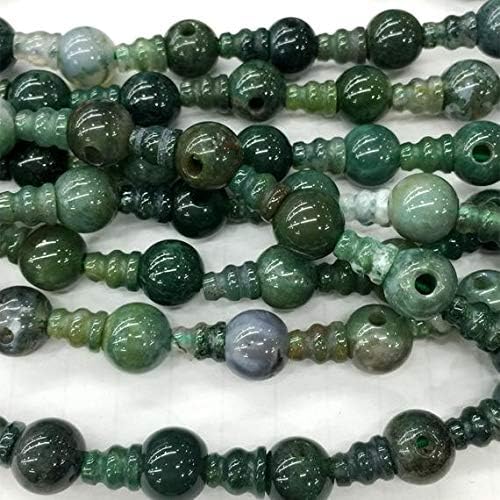 1 strands natural green moss agate pagoda tee three links buddha head tibet guru barrel big hole beads size: 10mm+6x8mm (10 sets/lot) 04230