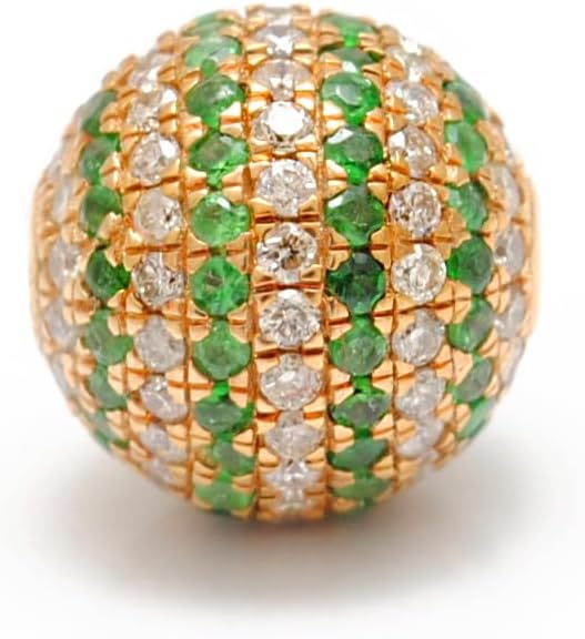 Kanika Creations Luxury 14K Yellow Gold 10mm Pavé Spacer Bead with Natural Emerald & Diamond – Handmade Jewelry – Gift for Her