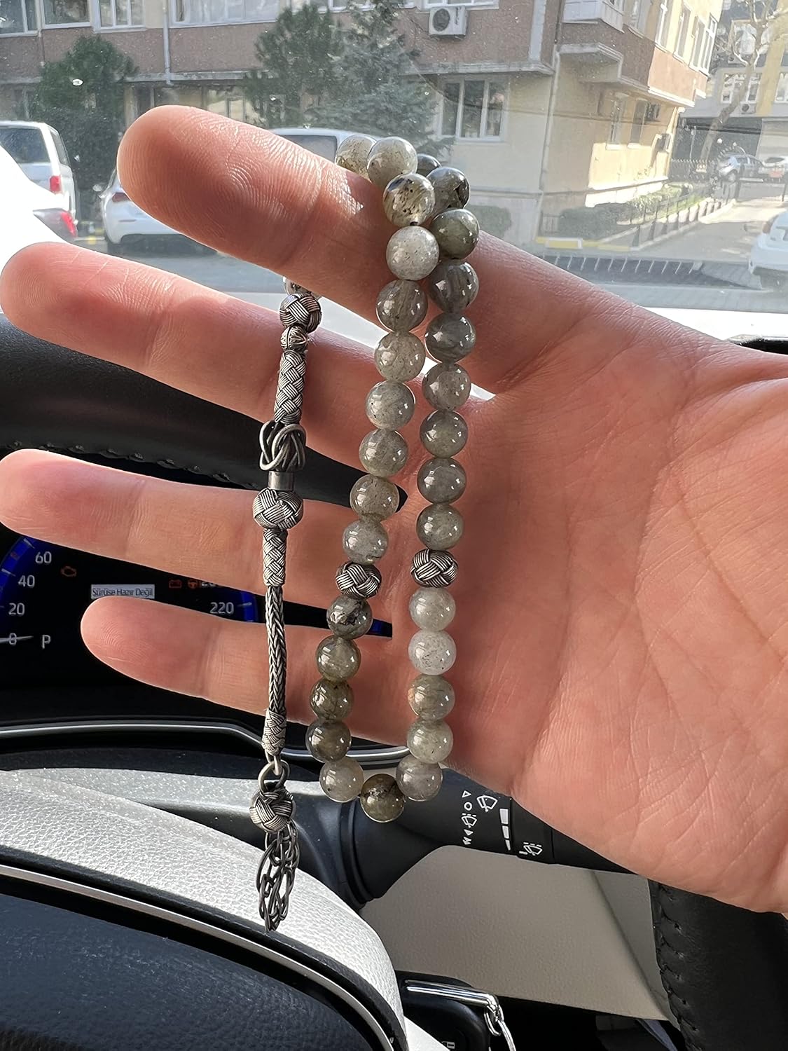 1000 Ct Silver Kazaz Tassel Labradorite Islamic 33 Prayer Beads Tasbeeh Misbaha