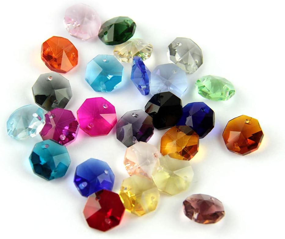 Hanging Crystals Prisms Crystal Glass Prisms Octagonal Beads with 1 Hole/2 Holes Lamp Glass Chandelier Parts for Pendant Decoration Hangings Crystals for Decoration(Black2,1 hole-1000pcs)