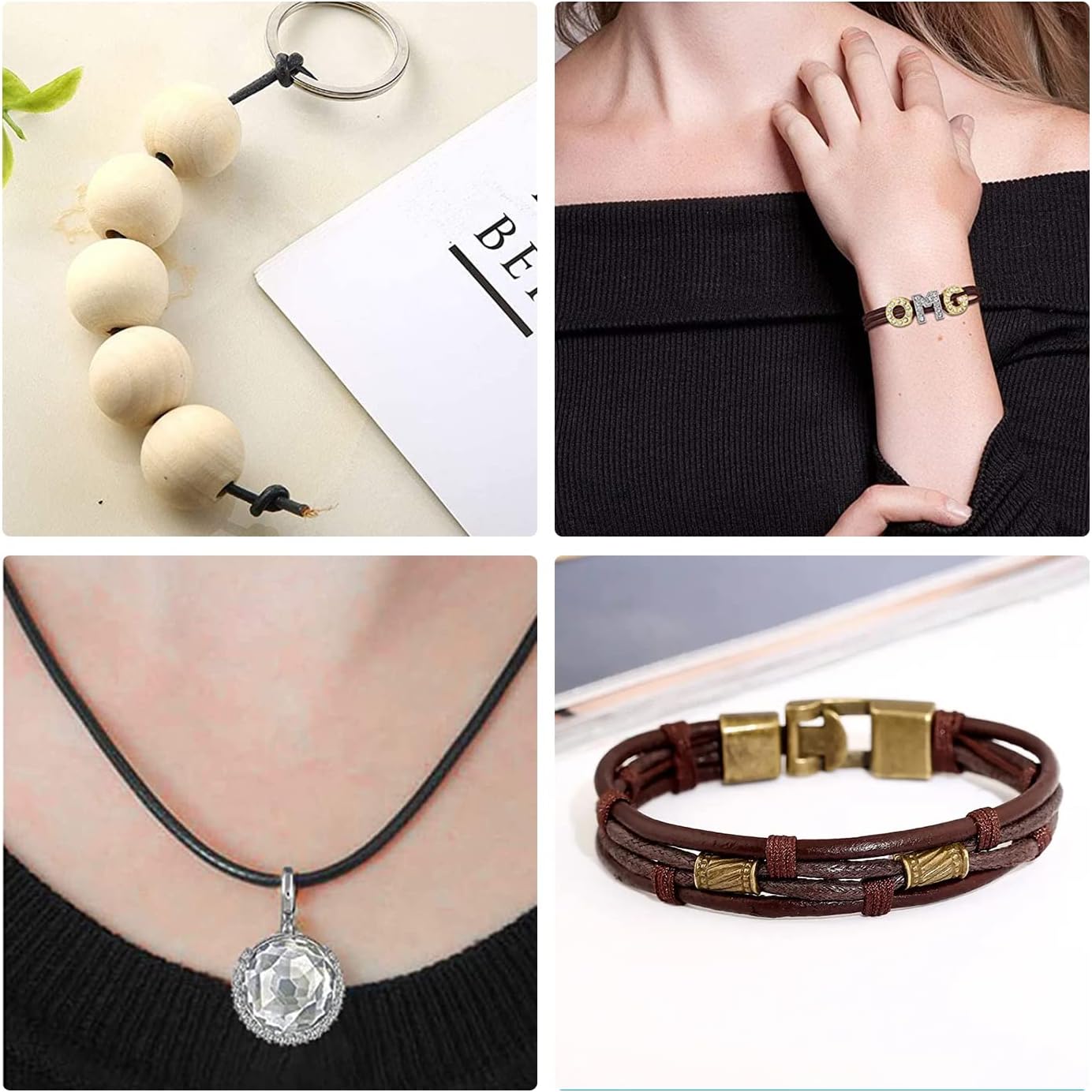 Cowhide Cord, Cowhide Leather, Genuine Leather, Round Cord, Accessories, Jewelry, DIY, Choker, Crafts, Hobby, 0.08 inch (2 mm) Diameter, 59.9 ft (15 m)