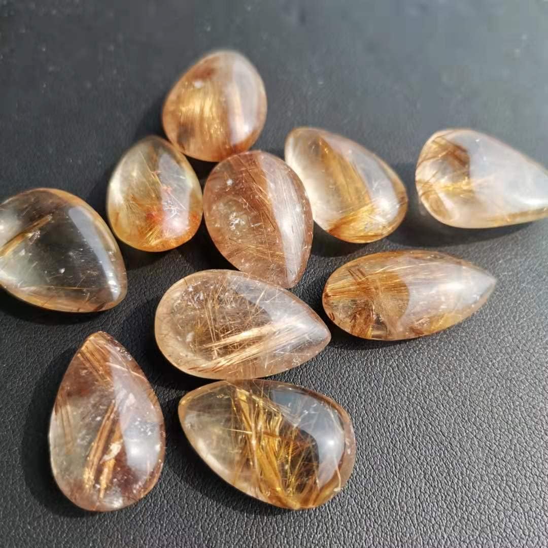 5~10pcs Natural rutilated Quartz Crystal Water Drop Shape for Pendant (Color : 10pcs)