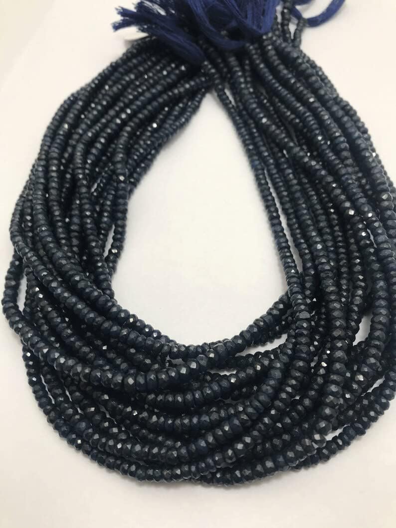 13 inch Strand of Natural gem Blue Sapphire, 4mm Rondelle Faceted Beads for DIY Jewelry Making. | Beads_01999