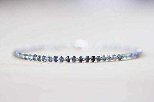 925 sterling silver Galaxy Jewelry 3mm Blue Blue Sapphire stacking Bracelet Rondelle, Faceted 18cm for mens, womens, gf, bf and adults.