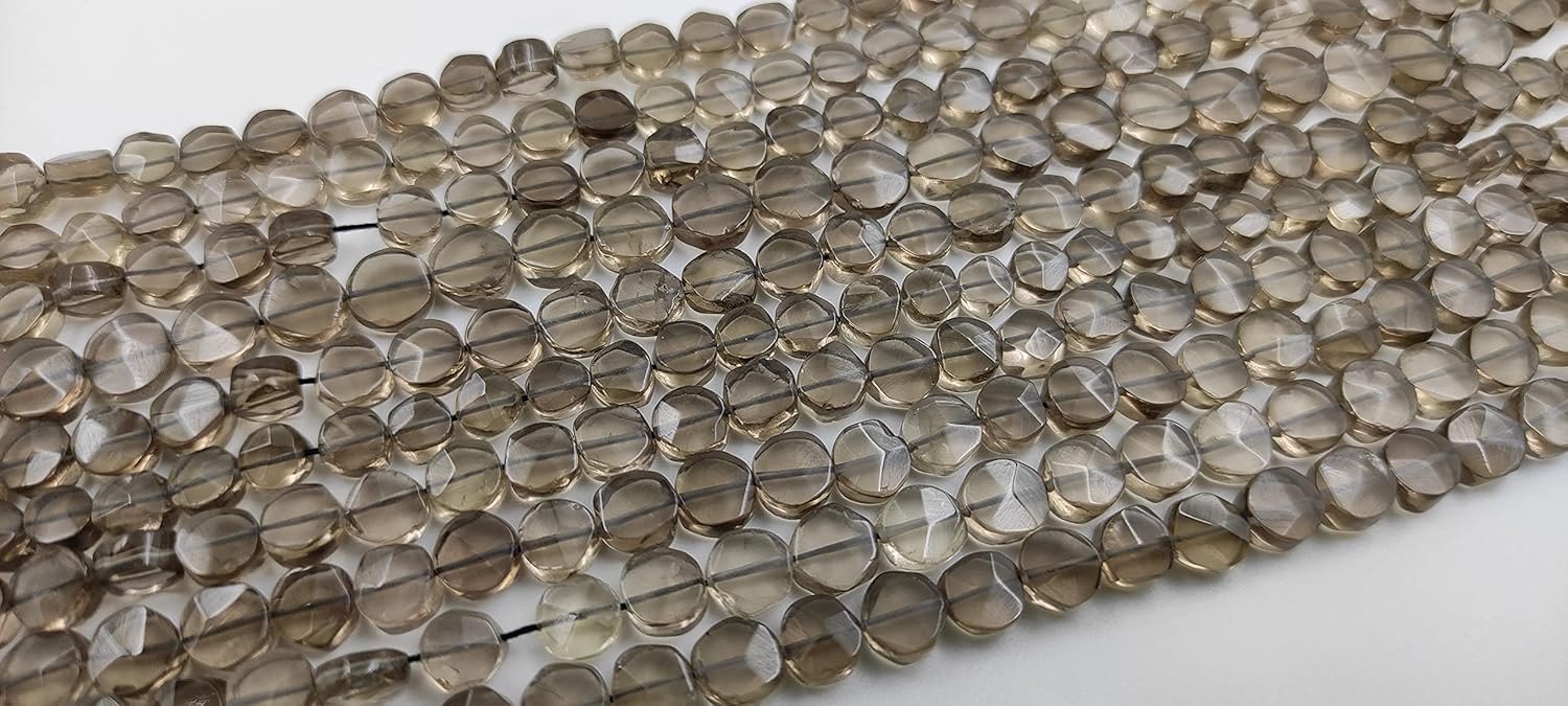Hanumat Gems Lot of 10 Strands Natural Smoky Quartz Faceted Coin Shape Gemstone Beads,Smoky Quartz Coin Beads,Smoky Quartz Faceted Beads,4-5 MM Coin Beads,13 Inches Strand.