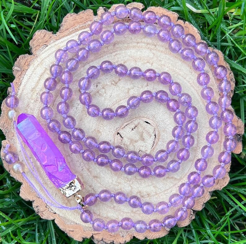 Natural Electroplated Quartz 6mm-8x2mm 108 Mala Beads, Spiritual, Meditation Beads, Reiki, Japa Mala, Buddhist Prayer Beads, Yoga Bracelet, healing beads LKMALA-RRGU-497