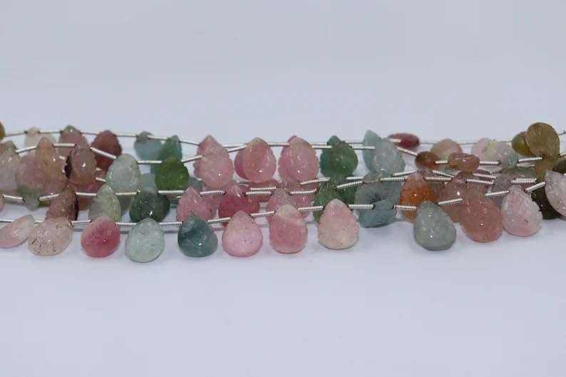 Tourmaline Pear Beads Hand Carved Tourmaline Pear Shape Beads 10-13 mm Afghani Tourmaline Carving Pear Shape Beads for Making Jwelery