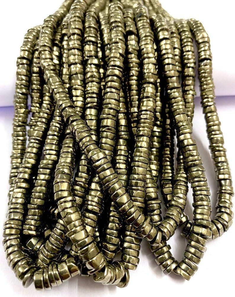 Natural Pyrite tyre soomth Beads 5x6mm 16 inch Long String Jewelry Making Gemstone Beads for Necklace Bracelet