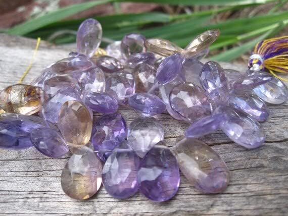 Ametrine Beads Natural Faceted pear briolette Stones 3 3/4 inch Strand 13mm X 10mm