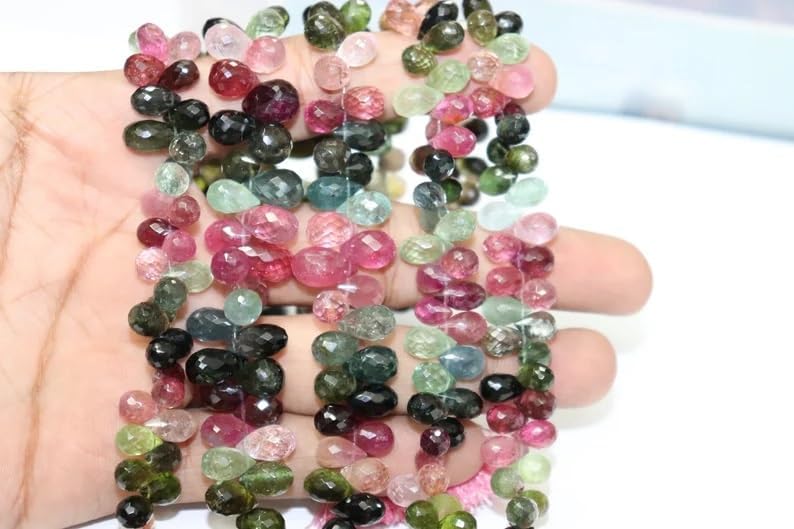 AAA Qualtiy Multi Tourmaline Faceted Drops Shape Beads 5 * 7 mm Tourmaline Side Drill Drop Tourmaline Briolette Beads for Making Jwelery