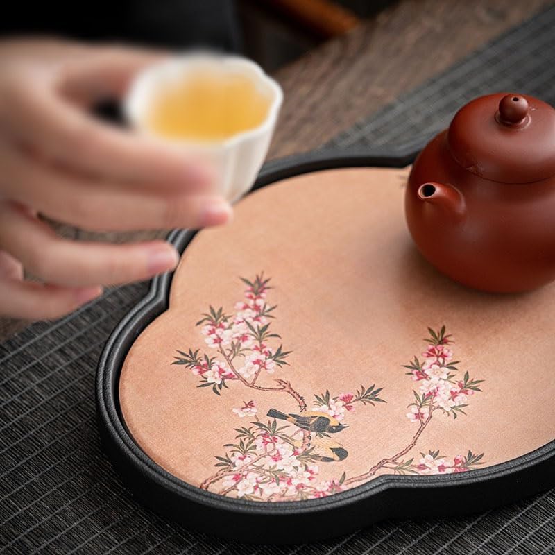 Tray Small Dry Tea Brewing Tray Chinese Crabapple Shaped Pot Holder Ceramic Pangu Style Pot Mat Tray Serving Trays(A)