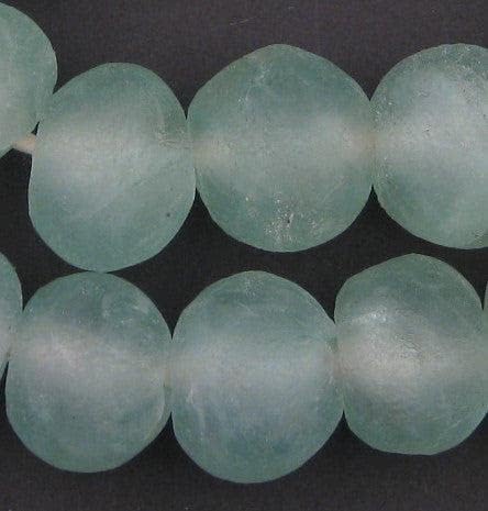Super Jumbo Recycled Glass Beads - Beaded Wall Hangings - Extra Large African Sea Glass Beads 32-35mm - The Bead Chest (Clear Aqua)