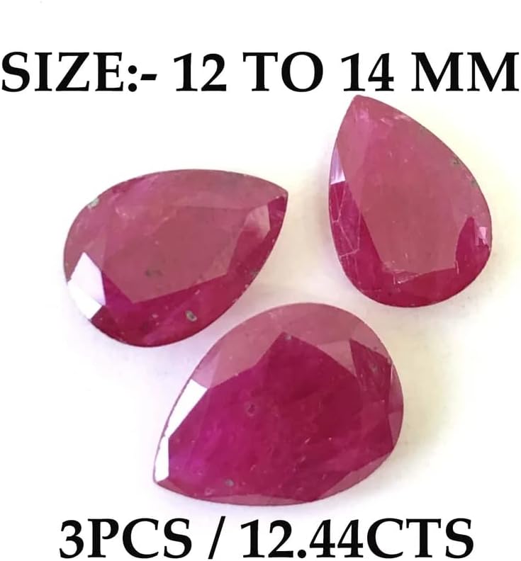12.44 Ct Natural Ruby Pear Layout, Size 12 To 14 mm Long, Fine Quality Ruby Loose Gemstone 3 Pieces For Making Ruby Necklace, Ruby Jewelry