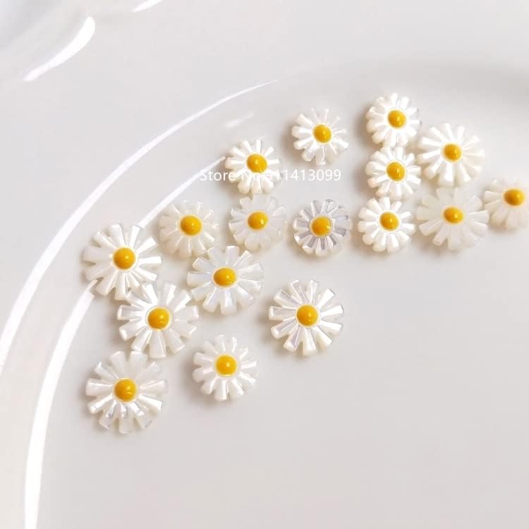 DAVITU 10PCS Little Daisy Bellis Perennis Mother of Pearl Pendant Small Chrysanthemum Shell Beads for Necklace - (Item Diameter: 12mm)