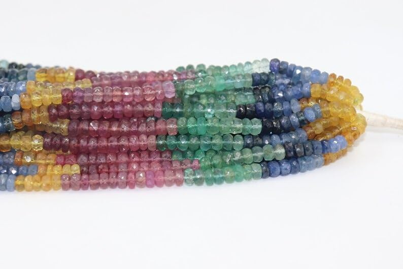 Multi Precious Faceted Rondelle Beads 5.5-6.5 mm Multi Rainbow Beads Multi Sapphire Beads Rainbow Sapphire Beads