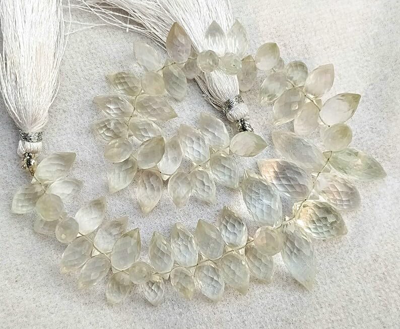 8 inch Strand of Natural Green Amethyst 12-18 mm Marquise Faceted briolette Beads for DIY Jewelry Making. |BRIO_03669