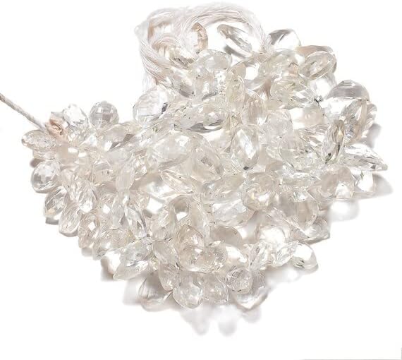 Faceted Crystal Beads, Briolette Beads, Quartz Crystal, Fancy Shape, 10mm to 13mm Each, 7 Inch Strand