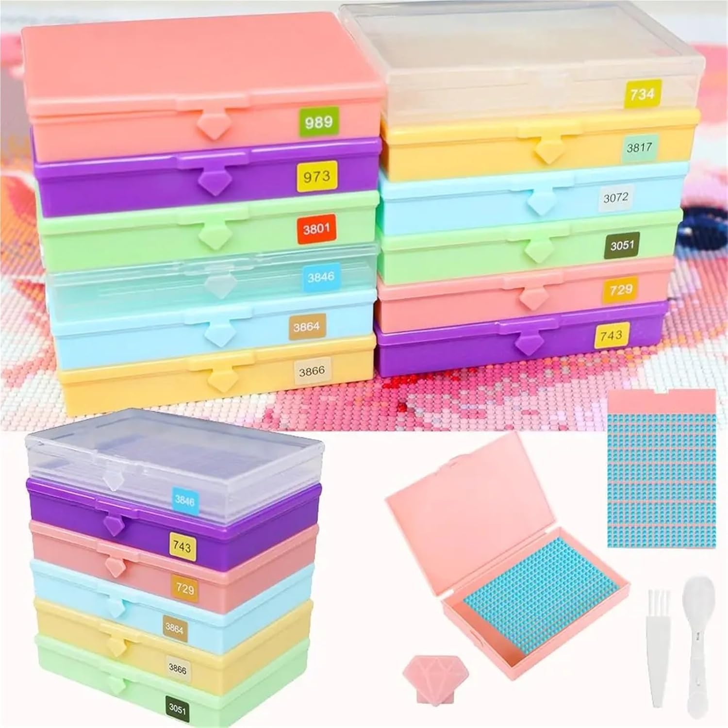 15/30pcs DIY Craft Flip Top Diamond Painting Tray Art Accessories Beading Plates Beads Sorting Storage with Stopper(Green,30pcs,Type2)