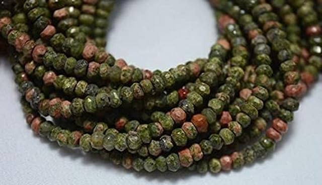Unakite Beads, Faceted Rondelle Beads, 4mm Beads, Gemstone Beads, 13 Inch lot of 10 Strands CHIK-STRD-96674