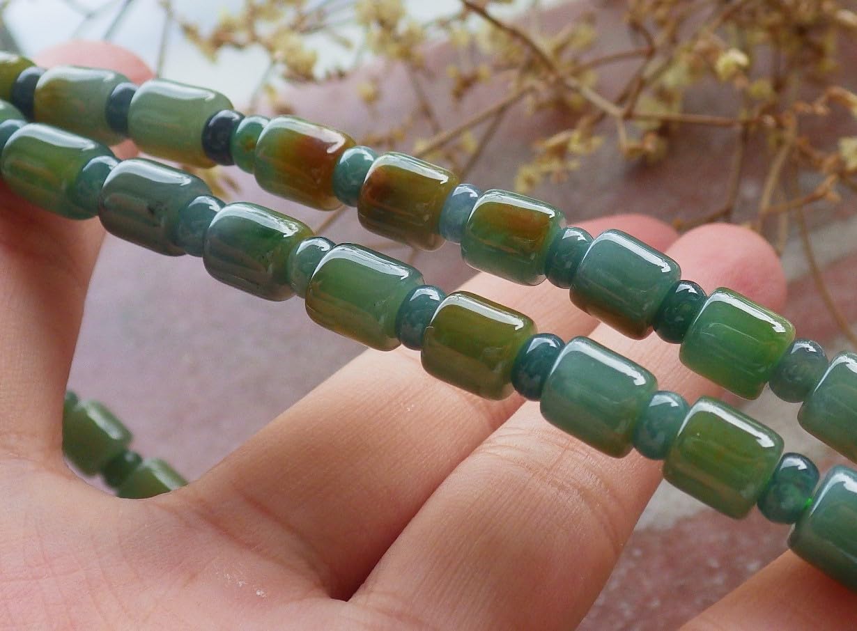 Certified Icy Yellow Green Burma 100% Natural A JADE Jadeite Bead Beads Circle Necklace 25 inches 项链 617426