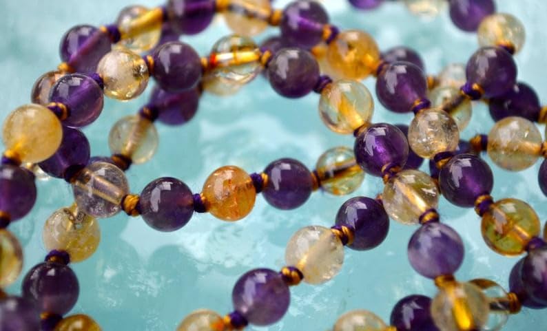 Natural Ametrine, Amethyst, Citrine 6mm 108 Mala Beads, Spiritual, Meditation Beads, Reiki, Japa Mala, Buddhist Prayer Beads, Yoga Bracelet, healing beads LKMALA-RRGU-1881