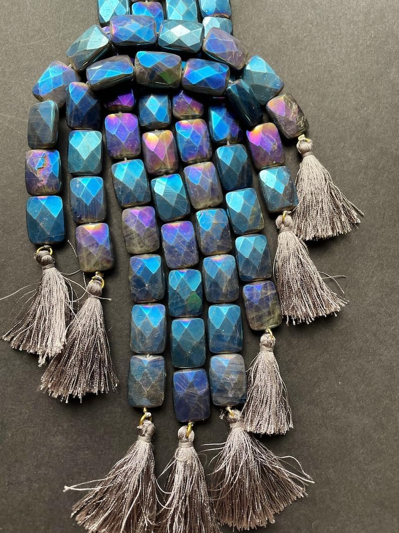 13 inch Strand of Natural gem Mystic Labradorite, 18x25mm Rectangle Faceted Beads for DIY Jewelry Making. | Beads_05766