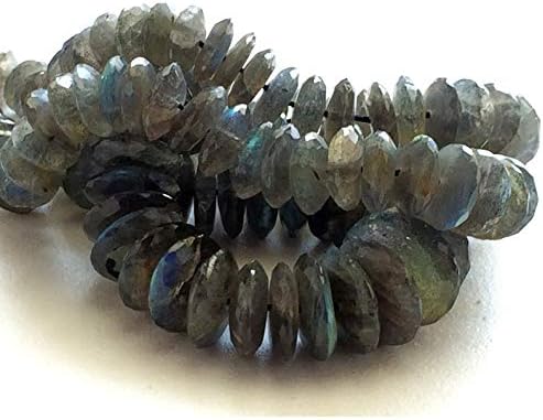 13 inch natural beads strand of 7x13mm faceted rondelle labradorite gemstone briolletes beads for DIY jewelry - necklace, bracelet, earring, ring.