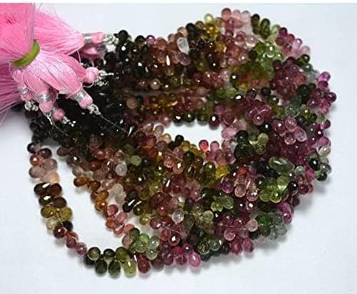 BEADS GEMSTONE Multi Color Tourmaline Tear Drops Beads, Faceted Beads, Tourmaline Cut Drops Briolettes, 4.5x7mm Approx, 5 Inch Strand Code-HIGH-31332