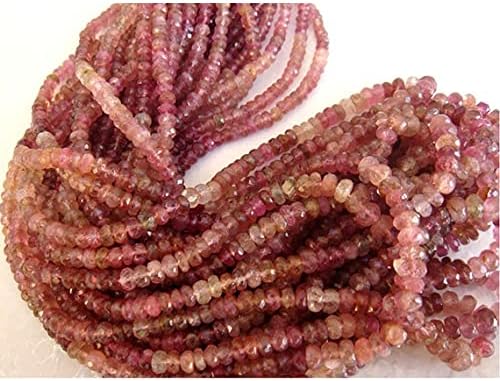 BEADS GEMSTONE 1 Strand Natural Pink Tourmaline Faceted Rondelles - 5mm to 3mm - 16 Inches Code-HIGH-16038