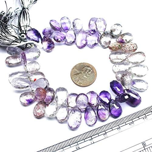 Moss Rutile Amethyst Quartz Faceted Pear Drop Gemstone Craft Loose Beads Strand 9 Inch Long 12mm 16mm Code-HIGH-20662