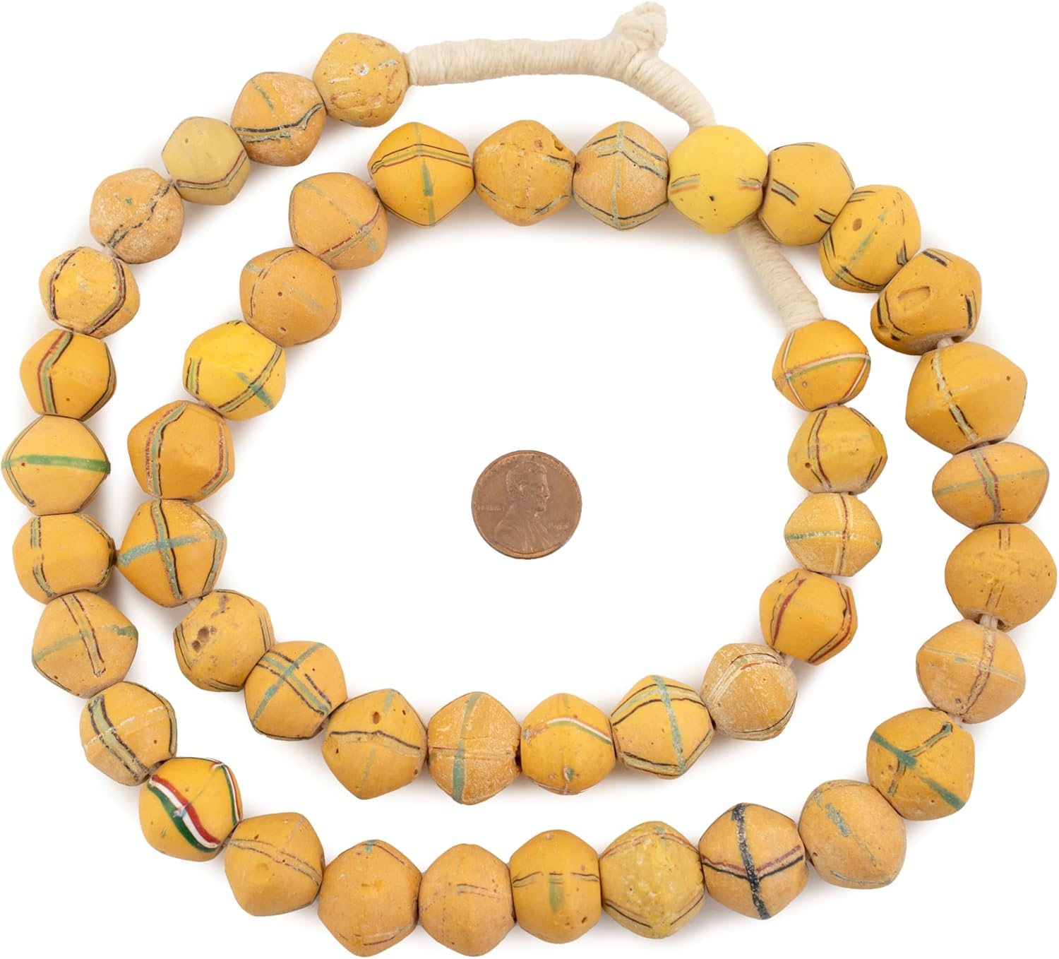 The Bead Chest Striped Yellow Antique Venetian King Beads: Authentic African Trade Bicone Glass Beads Full Strand