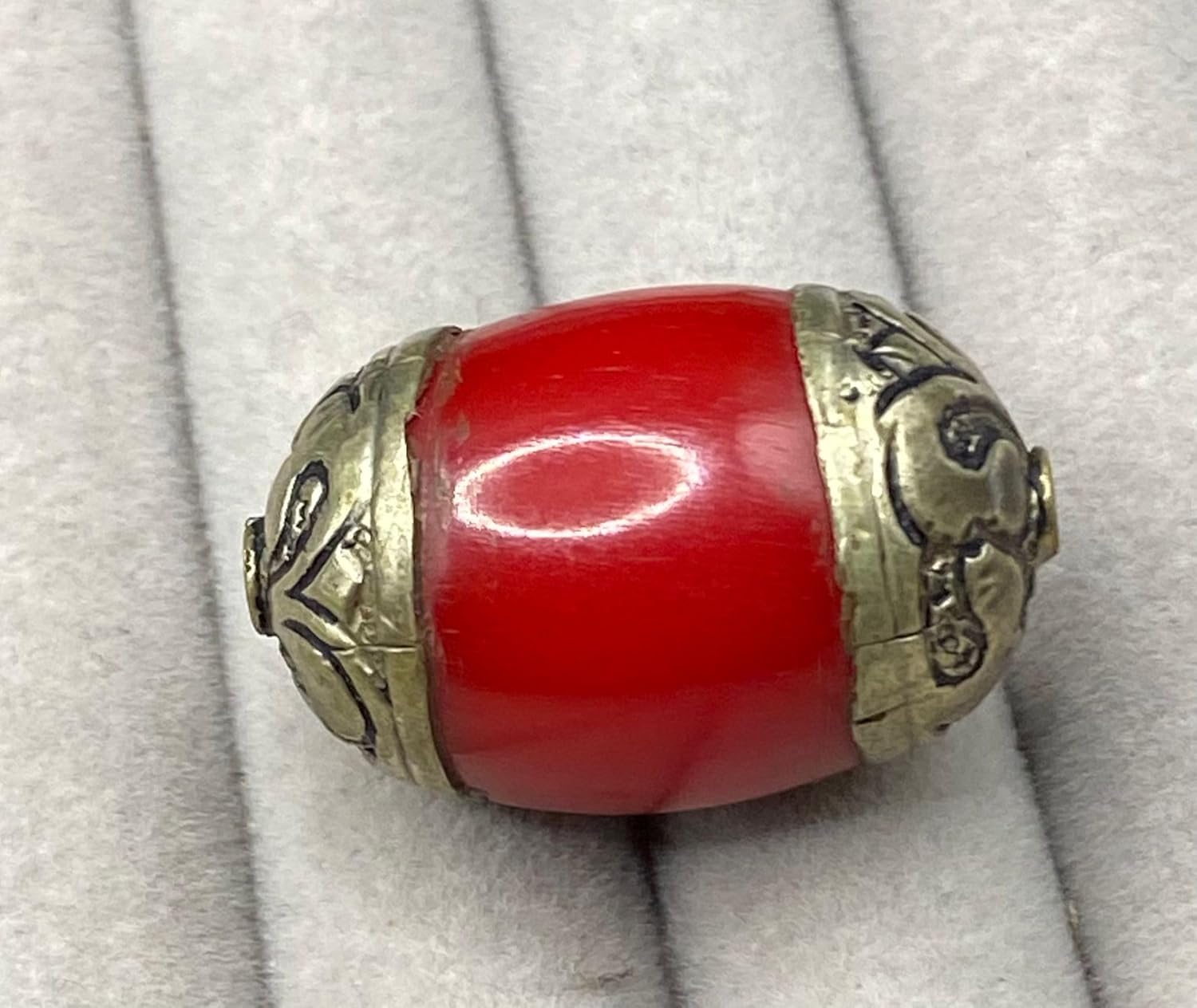 Old Antique 32x22mm Nepalese Tibetan Bead with Coral and Turquoise Inlay – 9g Handmade Brass Vintage Bead for Jewelry Making, Boho Crafts, Healing & Meditation Accessories