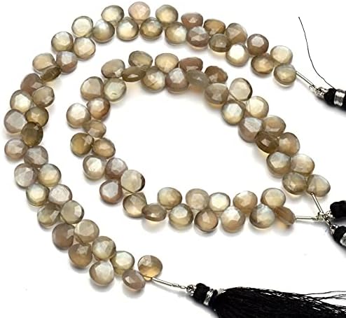 8 inch Strand of Natural African Gray Moonstone 6x6mm Heart Faceted briolette Beads for DIY Jewelry Making. |BRIO_00059