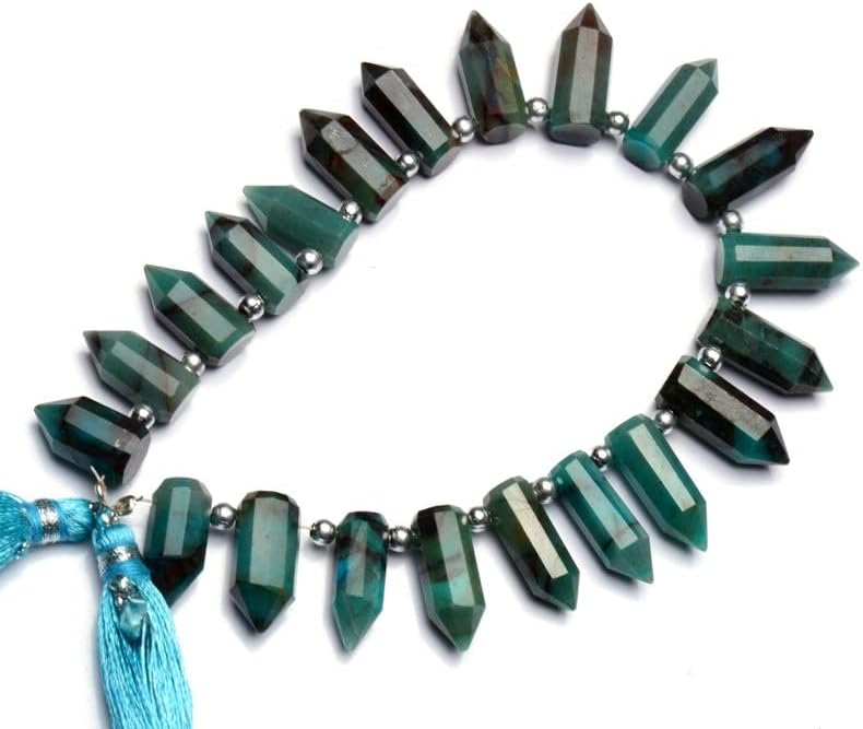 8 inch Strand of Natural Chrysocolla 14-19 mm Bullet Faceted briolette Beads for DIY Jewelry Making. |BRIO_02217