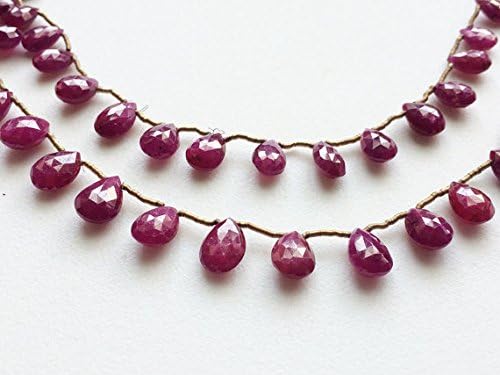 1 Strand Natural Ruby Beads, Ruby Faceted Pear Beads, Ruby Jewelry, Genuine Ruby Necklace, 6x8mm - 7x10mm, 7 Inch