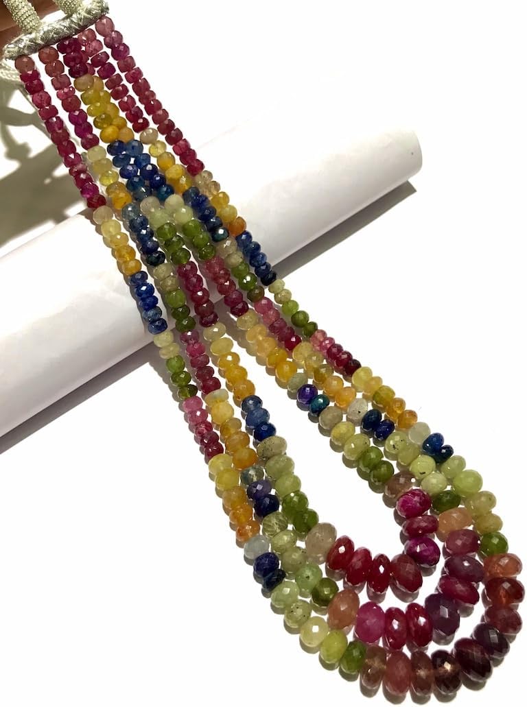 Natural Multi Sapphire roundelle facated Beads 7-12 MM 18 inch Long String Jewelry Making Gemstone Beads for Necklace Bracelet