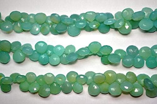 8 Inch 10-12mm Natural Milky Sea Green Aqua Chalceny Faceted Heart Briolette Code-HIGH-59919