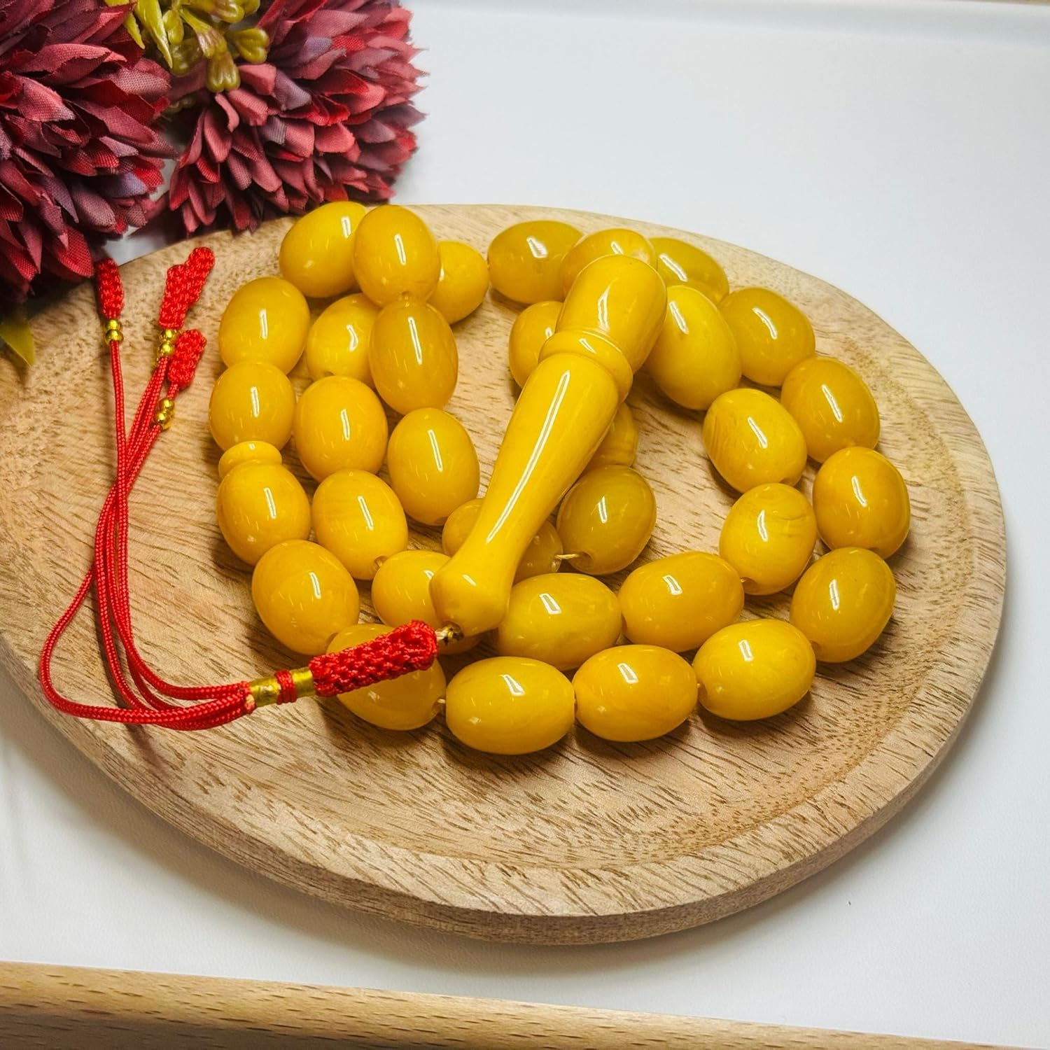 AMBERSTONE Butterscotch Amber Islamic Prayer Beads - Muslim Rosary - Premium Handmade Tasbeeh for Dhikr - Amber Misbaha - 33 Beads / 74.8 g