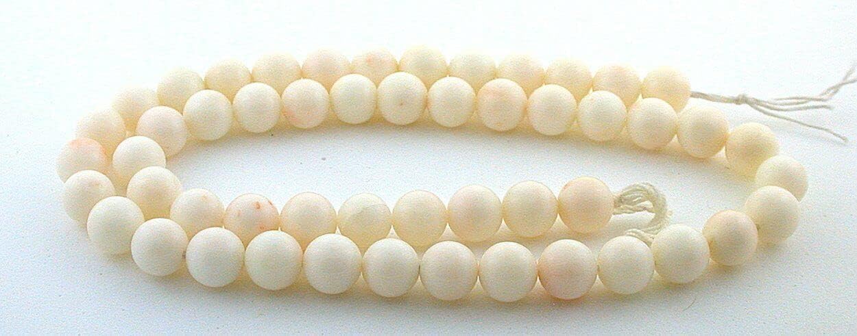 Vintage 7.5mm Round Genuine Italian Angel Skin Coral 15 3/4 Inch Gem Bead Strand